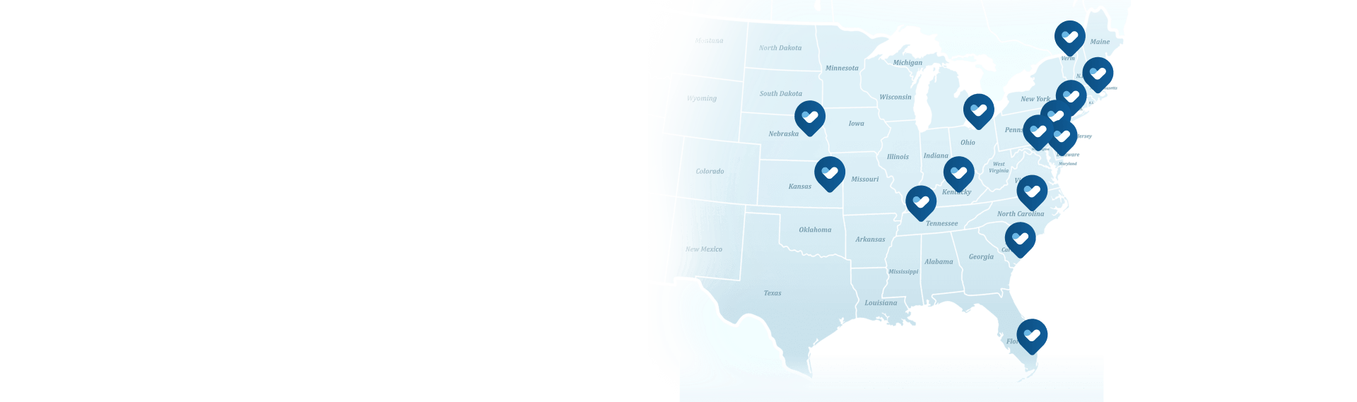 Map of United States with Respiratory locations