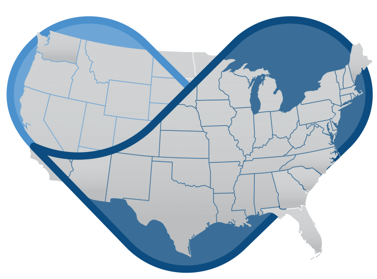 United States map surrounded by a heart