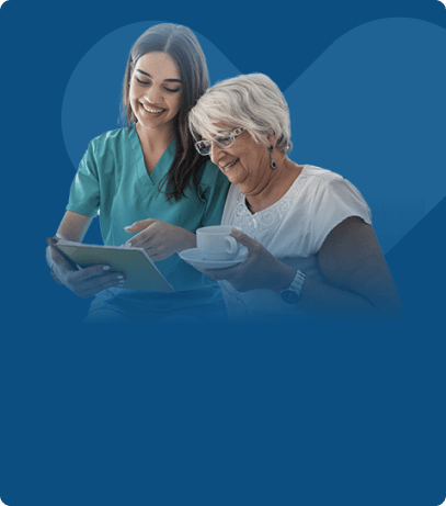 Female patient having coffee with nurse